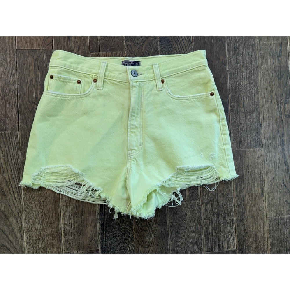 Abercrombie Fitch Womens Size 26/2 Annie High Rise Shorts Denim Raw Hem YELLOW